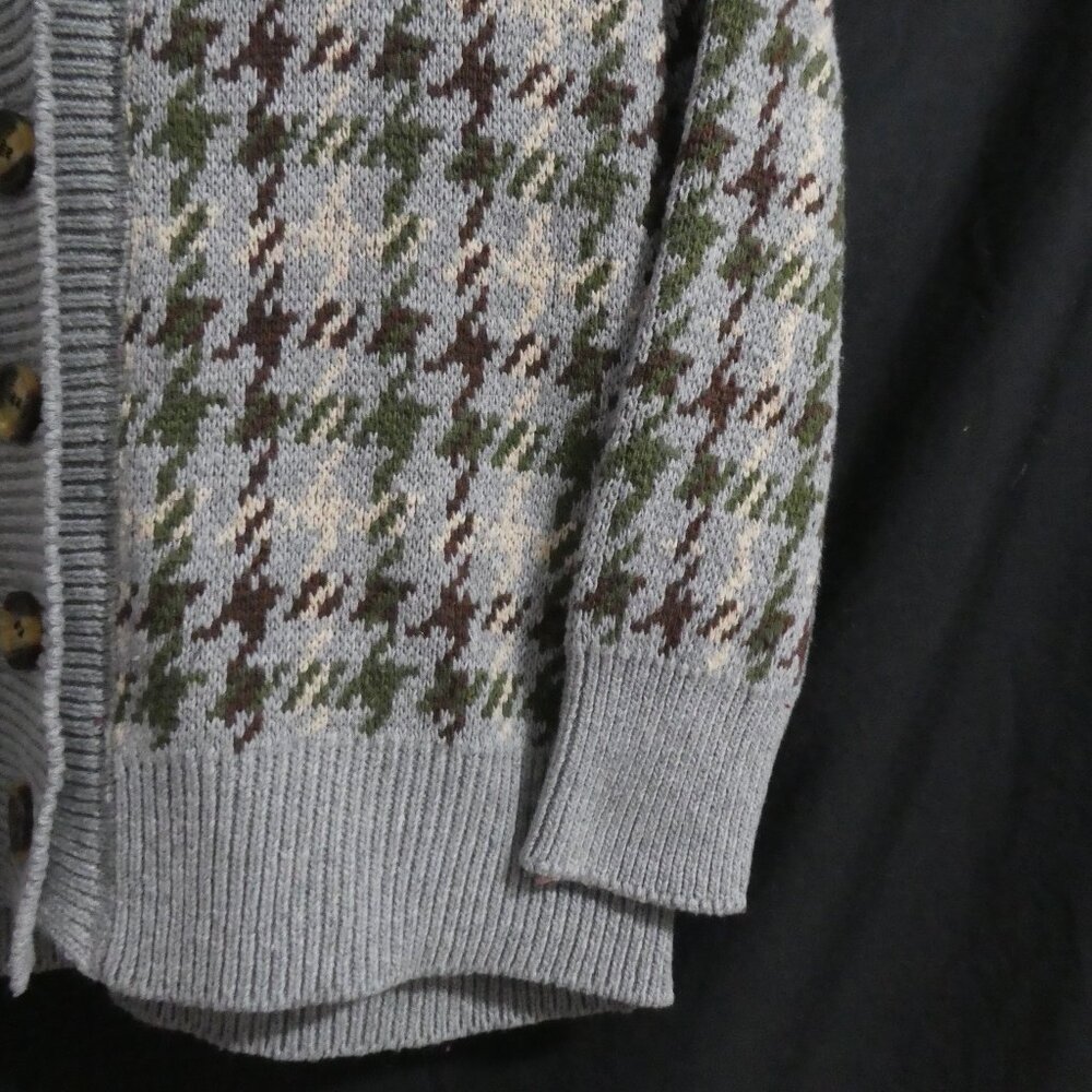 Heavy Wool Blend Houndstooth Button-Up Cardigan | xl - extra large | V-Neck - Picture 8 of 15
